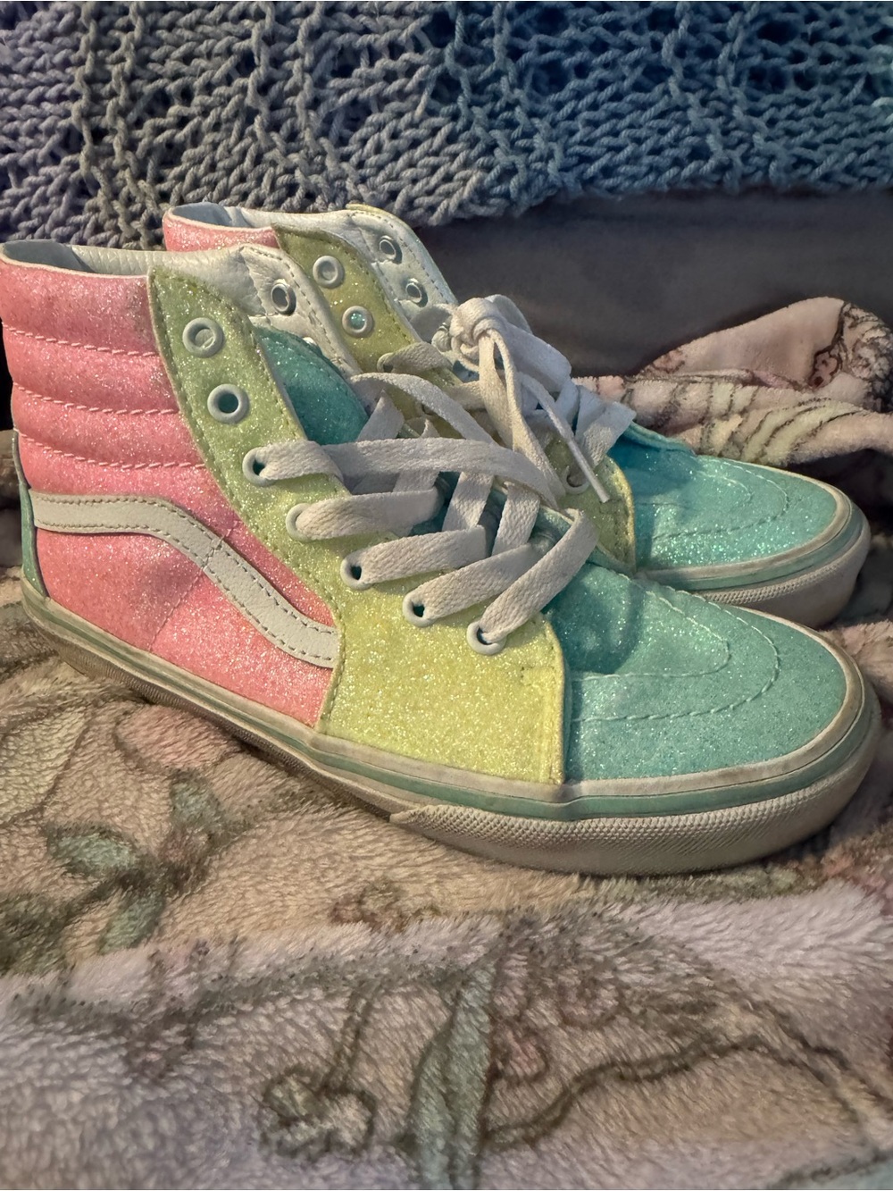 Vans Kids Glitter High-Top Sneakers in Pink, Green & Blue